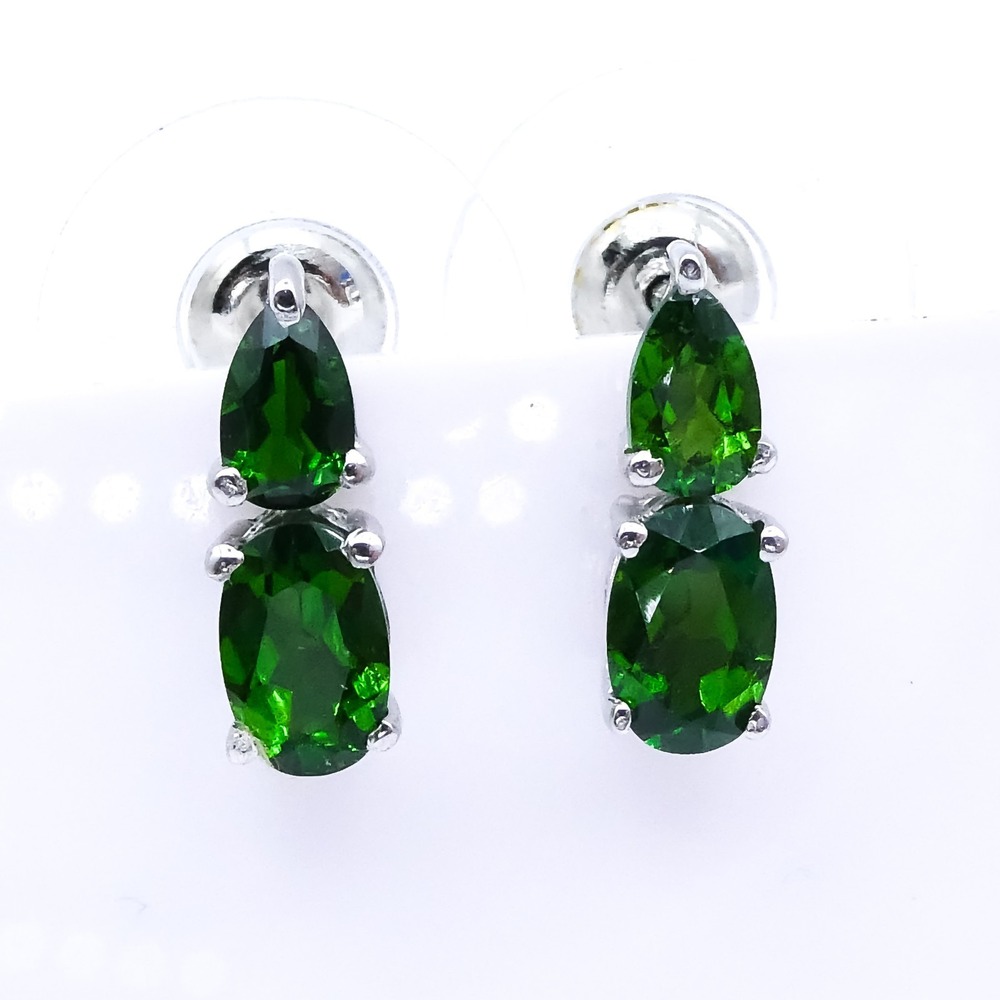 Djoy Chrome Diopside 1.6ctw Platinum Plated Sterling Silver Drop Earrings NEW